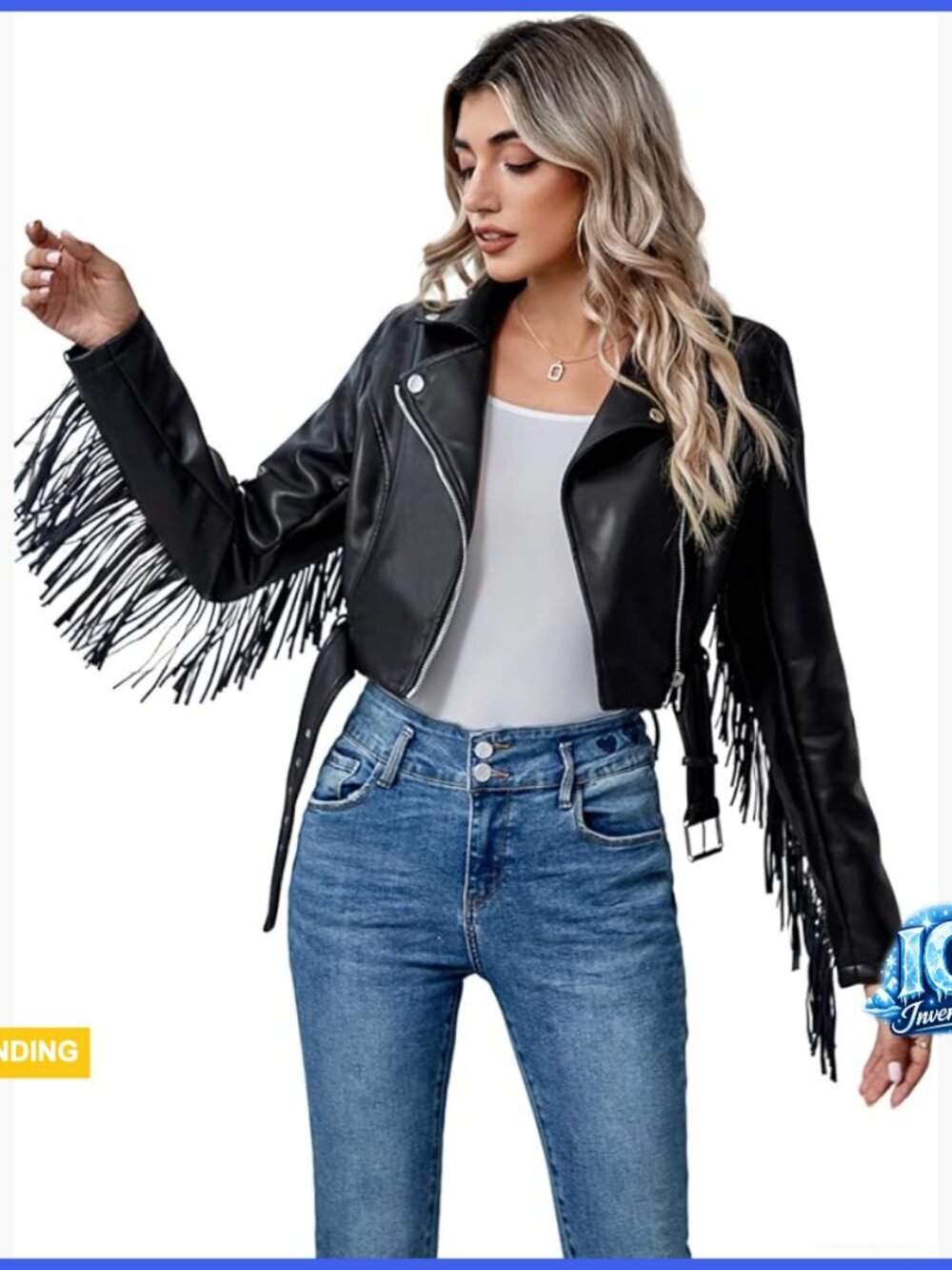 Faux Leather Moto Jacket with Tassel Trim and Belt